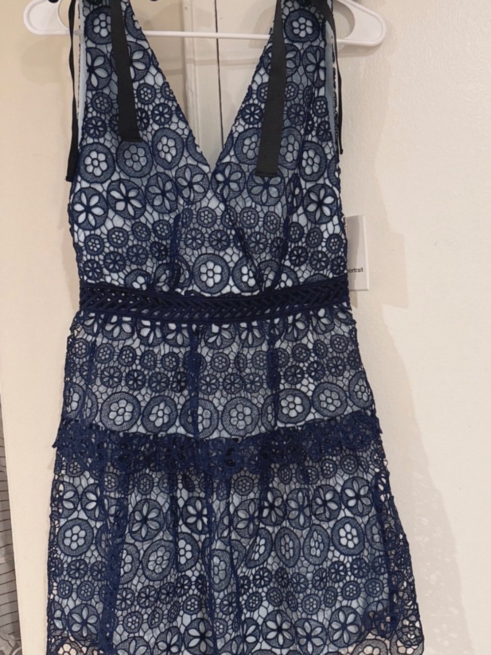 Self-Portrait Navy Tiered Circle Floral Guipure Lace Mini Dress US 4